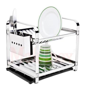 Imagem de Escorredor 12 Pratos Em Aço Inox Com Bandeja Coletora Porta Talheres I