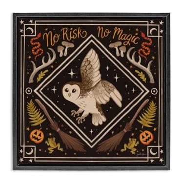 Imagem de Stupell Industries No Risks or Magic Owl Design de arte de parede em tela flutuante preta emoldurada por Janelle Penner, 45,7 x 45,7 cm