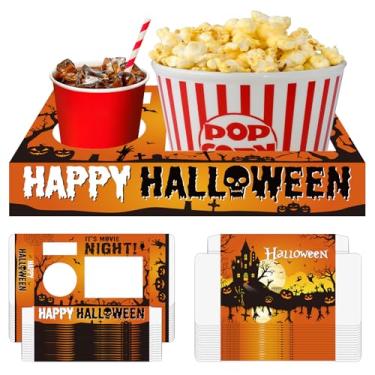 Imagem de Suprimentos de festa de Halloween, bandejas de lanche de papel, pipoca, lanches, bebidas, doces, caixas de papelão, decoração de festa de Halloween para crianças (horrível)