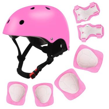 Imagem de Conjunto de capacete infantil ajustável gradiente colorido com joelheiras e cotoveleiras | Equipamento de segurança multiesportivo para meninos e meninas de 5 a 14 anos | Skate, scooters, patins e