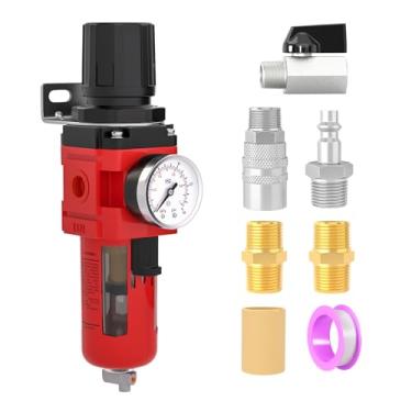 Imagem de MEANLIN Filtro De Umidade Para Compressor Ar, Aw3000-03, Linha Drenagem Manual, Entrada 3/8" Npt Com Manômetro 150 Psi E Interruptor Válvula Desligamento Ferramentas, Pistola Pintura Spray
