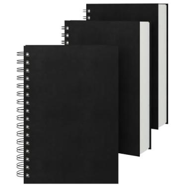 Imagem de EUSOAR Caderno espiral preto, pacote com 3 blocos de escrita A5 14 x 21 cm, capa dura, pautado na faculdade, 240 páginas (120 folhas) Caderno profissional para anotações, escola, negócios, escritório