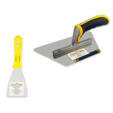 Imagem de Desempenadeira Trapézio 23,5x13 + Espátula 7,62cm Evolution Cimento Queimado Massa Corrida Acabamento Profissional Kit