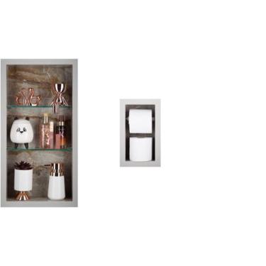 Imagem de Nicho Em Porcelanato Com Prateleira De Vidro e Porta Papel Higiênico -