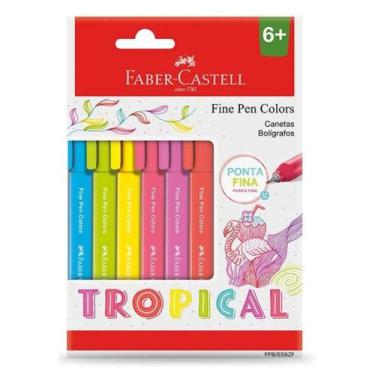 Imagem de Caneta Ponta Fina Fine Pen Faber Castell 6 Cores Tropicais - Faber-Cas
