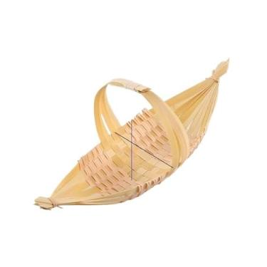 Imagem de Cesta de bambu tecida à mão, organizador criativo para decoração de casa, barco amarelo, barco de amendoim, barco verde(Handheld Bamboo Boat)