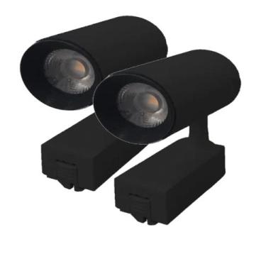 Imagem de Kit 2 Luminária Preto Trilho Spot Led 10W 3500K Branco Quente - AAAtop