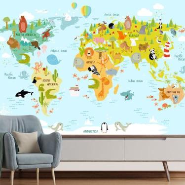 Imagem de Papel de Parede Mapa Mundi Infantil Animais Sala Adesivo - 479pcm - Al