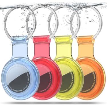 Imagem de Pacote com 4 suporte de AirTag compatível com Apple AirTags, capa impermeável e à prova de poeira e anticolisão com material de TPU macio transparente multicolorido para crianças, bolsas, chaves e