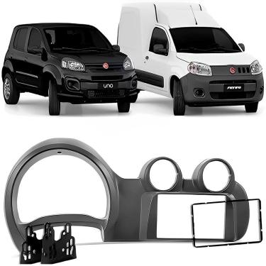Imagem de Moldura Painel Central 2 Din Novo Uno Vivace Fiorino 2014 à 2021 Som Mp5 Dvd Cinza