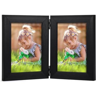 Imagem de Porta-retratos Lyeasw com dobradiça dupla 3,5x5 preto para mesa