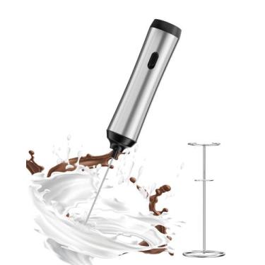 Imagem de Batedor de leite QTDHG elétrico recarregável com suporte prateado