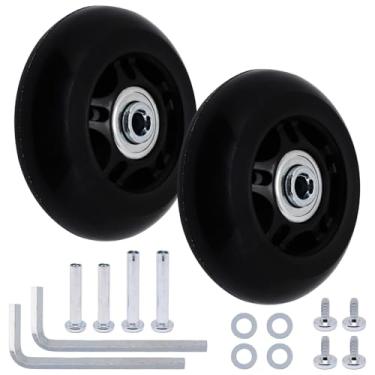 Imagem de S SYDIEN Rodas de substituição de mala de bagagem de 70 mm x 24 mm, rodas de skate em linha pretas, kit de reparo de rolamentos de roda de poliuretano silencioso para carrinho de mão, bolsa de viagem