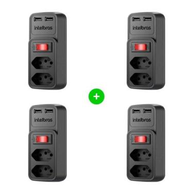 Imagem de Kit Tomada USB Intelbras EAC 202 Preto - 4 unidades