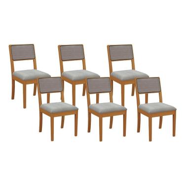 Imagem de Kit 6 Cadeiras de Cozinha Lola 6 Un Carvalho/Boucle Cinza/Tela Chumbo - Kappesberg