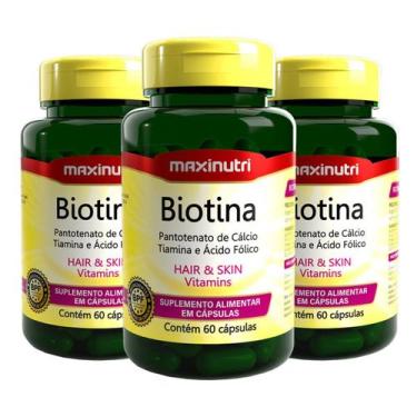 Imagem de KIT 3X Biotina Cabelo Unhas E Vitaminas + Acido Fólico 60 Capsulas Sab