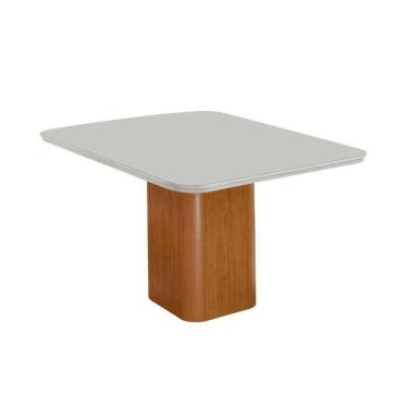 Imagem de Mesa Jantar Eloise 90cm Tampo Mdf Vidro Canto Copo Moderna Naturalle Off White Serigrafia