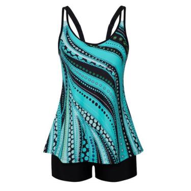 Imagem de Roupa de banho feminina Arolina Plus Size Tankini Blue Ripples 24W
