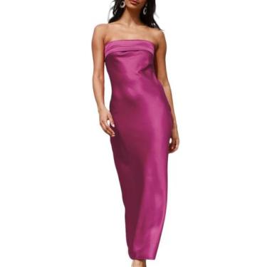 Imagem de Blusas tubulares sem encosto de seda acetinada Realtix Maxi Dress para