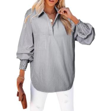 Imagem de Blusa feminina elegante listrada de verão preta com decote em V GG - A