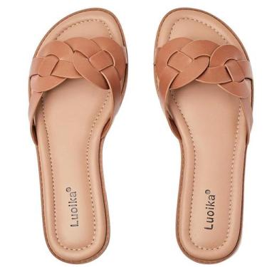 Imagem de Sandálias femininas Luoika, planas, largas, marrons, 12,5 cm