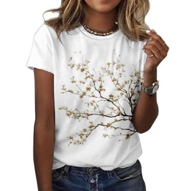 Imagem de Camiseta feminina ZOCANIA com estampa floral, mistura de algodão, blus