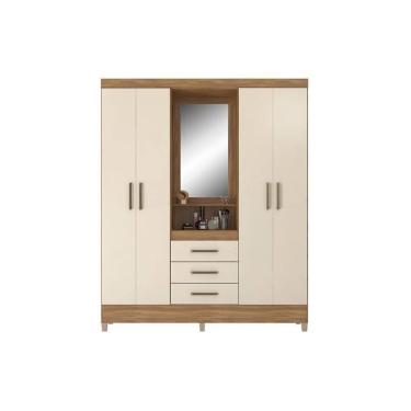 Imagem de Guarda Roupa Solteiro 4 Portas E 3 Gavetas C/ 1 Espelho Capelinha Persia Amendola/off White - Demóbile