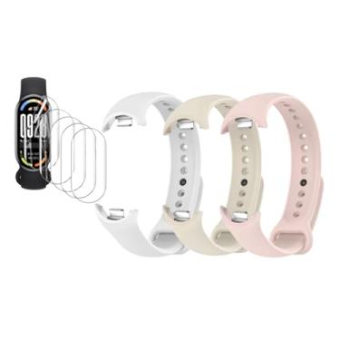 Imagem de Kit 3 Pulseiras extras compatíveis com xiaomi mi band 10/ mi 9 /mi 8 + 5x Película Protetora Gel (Mi band 8/9 Branco,Starligth,Rose +5x peliculas)