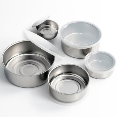 Imagem de Conjunto 5 Bowl Tigela De Inox 200 a 1300ml Saladeira Vasilha Com Tampa