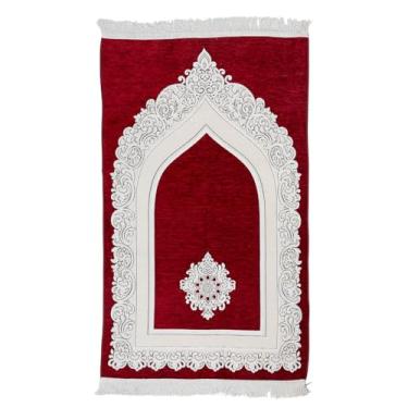 Imagem de East West Souk Tapete de oração de veludo luxuoso – macio, elegante e dobrável – disponível em 5 lindas cores (bordô)