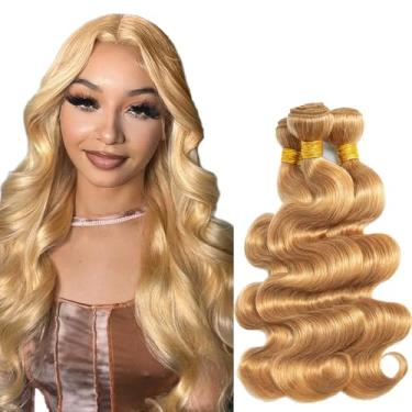 Imagem de Feixes de cabelo humano loiro mel cor 27 mechas onduladas corporais 20 22 61 cm extensões de cabelo virgem brasileiro não processado