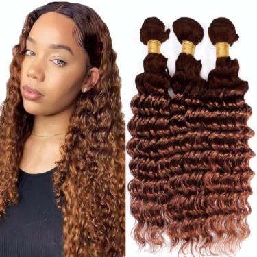 Imagem de LOIUMGUU Extensões de cabelo humano marrom Ombre Deep Wave T4/30 cabelo virgem brasileiro 3 feixes 36 40 45,7 cm trama dupla macia cabelo real trançado sem queda