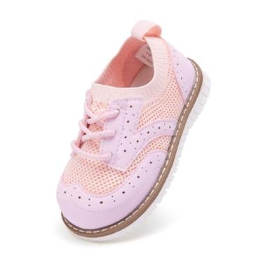 Imagem de BMCiTYBM Sapatos infantis para meninos e meninas, confortáveis, tênis de caminhada, malha Oxford, casual, uniforme escolar, mocassim, B - Rosa, 18