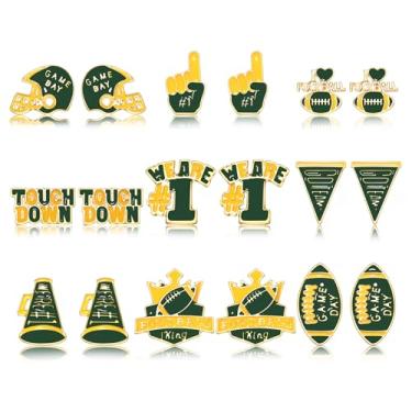 Imagem de NLCAC 9 pares de brincos de futebol para mulheres, dia de jogo, capacete de futebol, joia, joia de equipe, One Size, Zinco, Sem pedra preciosa