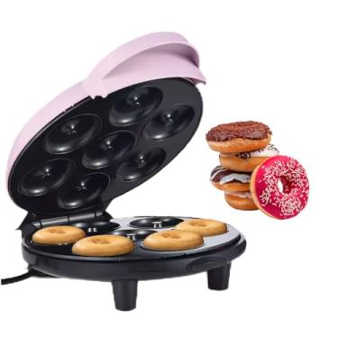 Imagem de Máquina de fazer donuts, superfície antiaderente elétrica faz 7 pequenos donuts mini máquina de fazer panquecas para café da manhã, lanches, sobremesas e muito mais, rosa
