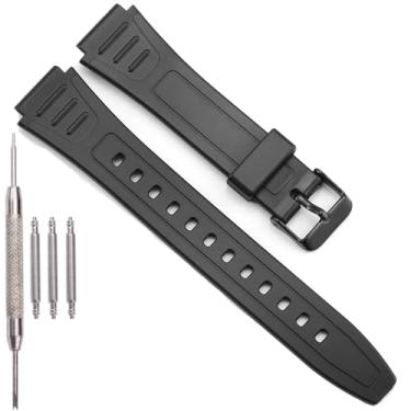 Imagem de Pulseira de substituição de resina W800HG compatível com Casio W-800H F108WH AE1200WH A158WA Series Pulseira masculina de borracha à prova d'água (pulseira preta fivela preta)