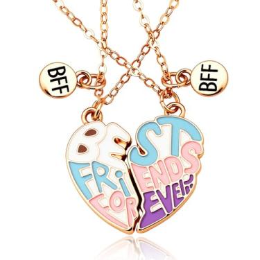Imagem de Colares combinando Best Friends Forever para 2 melhores amigos melhores amigos presentes de Natal estilo pop BFF letra amizade colar divisor coração quebra-cabeça colares para presente de aniversário