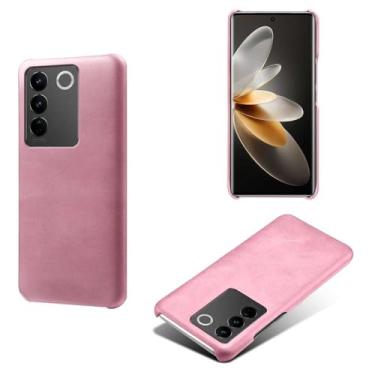 Imagem de Capa para vivo S16,Proteção contra quedas,Casca de volta de cor sólida simples,Design de couro de imitação de plástico-Pink