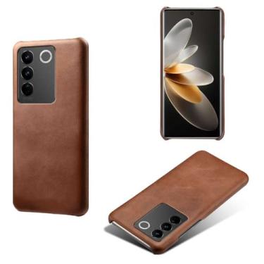 Imagem de Capa para vivo S16,Proteção contra quedas,Casca de volta de cor sólida simples,Design de couro de imitação de plástico-Brown