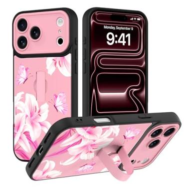 Imagem de AIGOMARA Capa compatível com iPhone 17 Pro com alça de dedo, estampa floral de lírio de borboleta para mulheres e meninas, capa protetora fina à prova de choque de TPU macio para iPhone 17 Pro de 6,3
