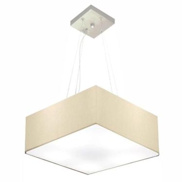 Imagem de Lustre Pendente Quadrado Md-4194 Cúpula Em Tecido 12/40x40cm Algodão Crú - Bivolt