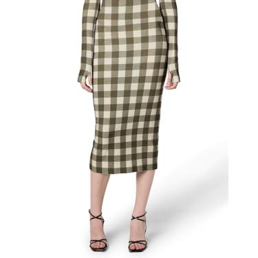 Imagem de Norma Kamali Saia reta feminina até o meio da panturrilha, Caixa xadrez, PP