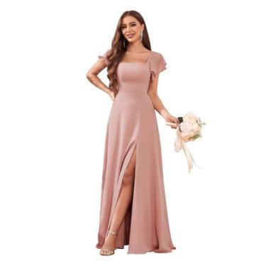 Imagem de Vestido de dama de honra CDSSL Dusty Rose Chiffon Plus Size 22W
