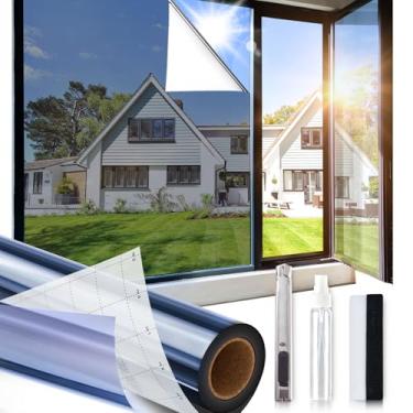 Imagem de Windimiley Película de janela de privacidade unidirecional, matiz reflexiva para casa, controle de calor, película espelhada com bloqueio de sol, transparente, não está na porta, cobertura de janela