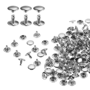 Imagem de HARFINGTON 100 conjuntos de rebites de tampa dupla, 10 x 8 mm, aço carbono, cabeça redonda, parafusos, parafusos tubulares de metal para decoração de artesanato em couro, prata