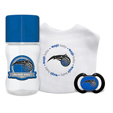 Imagem de Baby Fanatic - Conjunto de presente para bebês acima de 3 meses - Orlando Magic Baby Clothes - Babador, chupeta e mamadeira oficialmente licenciado pela NBA - 100% algodão, livre de BPA, lavável na