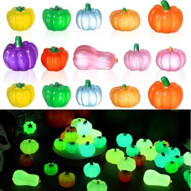 Imagem de Jetec 60 Pcs Halloween Luminous Mini Figures Glow in Dark Tiny Resin Figures Set Fairy House Diorama Accessories Pumpkin Ghost Duck Skull Ornament for Dollhouse Craft DIY (Pumpkin)