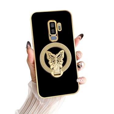 Imagem de nancheng Capa para Samsung Galaxy S9 Plus com suporte de borboleta com glitter para mulheres, meninas, homens, capa protetora à prova de choque de TPU macio, preta