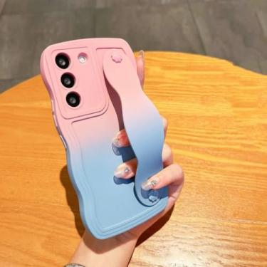 Imagem de Capa com pulseira curva gradiente para Samsung Galaxy S23 S24 Ultra S21 S22 Plus S20 Fe A54, suporte para pulseira, capa macia (para S24Ultra/rosa, azul-celeste e WD)