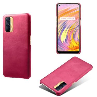 Imagem de Capa para OPPO Realme V15 5G,Proteção contra quedas,Casca de volta de cor sólida simples,Design de couro de imitação de plástico-Rose